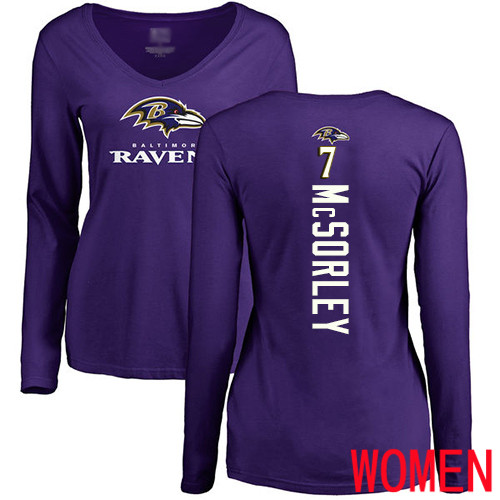 Baltimore Ravens Purple Women Trace McSorley Backer NFL Football #7 Long Sleeve T Shirt